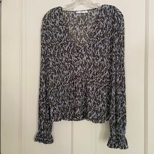 Ming Blue and Black Smocked Ruffled Blouse XL